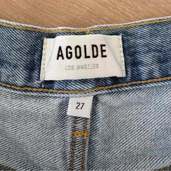 Agolde Light Blue Frayed Cut Off Jean Shorts - Picture 6 of 8